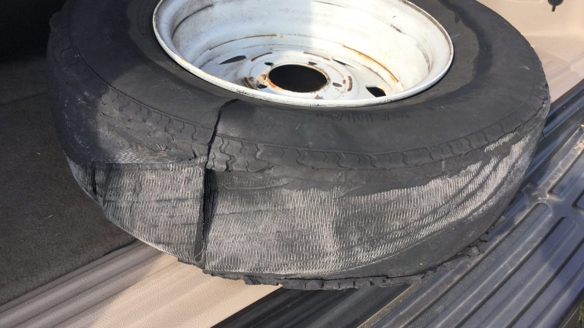 Permanently flat camper tire.