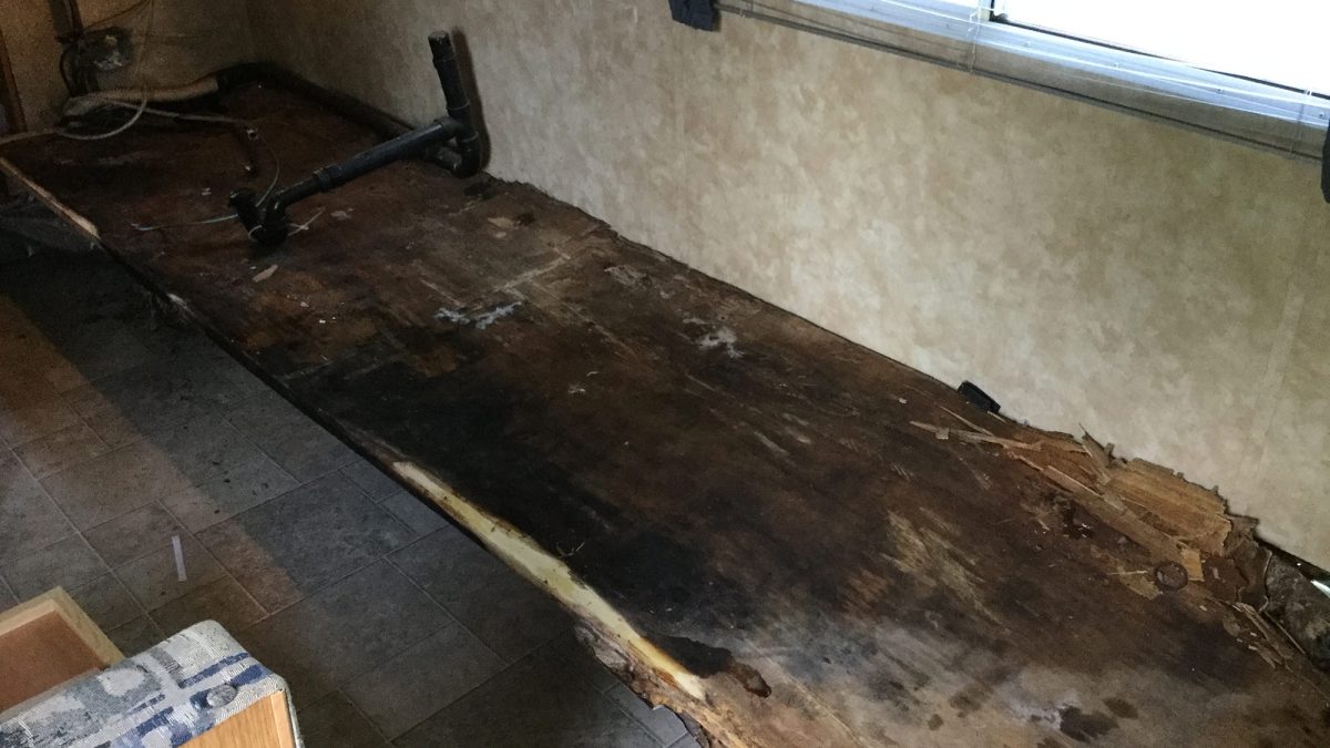 Rotten camper slideout floor.
